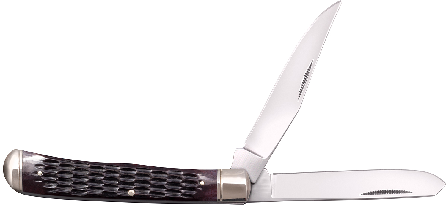 Cold Steel CSFLTRPRJ Trapper 3" Folding Clip/Spey Plain 8Cr13MoV SS Blade/Brown Jigged w/Polished Bolsters Bone Handle
