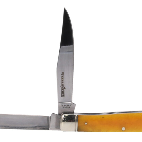 Cold Steel CSFLTRPRY Trapper 3″ Folding Clip/Spey Plain 8Cr13MoV SS Blade/Yellow w/Polished Bolsters Bone Handle