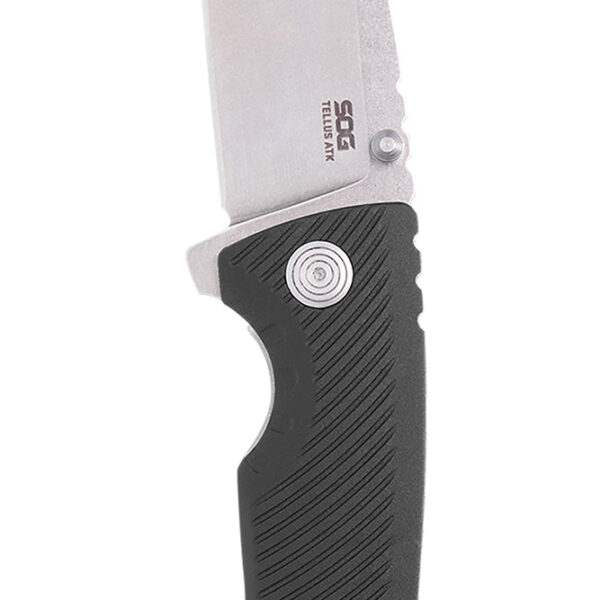 S.O.G SOG11060243 Tellus ATK 3.50″ Folding Clip Point Plain Stonewashed Cryo 440C SS Blade/ Black Textured w/Orange Backspacer GRN Handle Includes Belt Clip