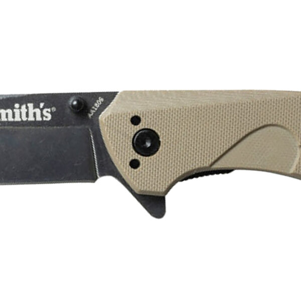 Smiths Products 50995 BattlePlan  3.35″ Folding Drop Point Plain Black Stonewashed 400 SS Blade/ Desert Tan G10 Handle Includes Pocket Clip