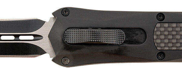 Steel River Knives A163BD Spartan  3.50″ OTF Dagger Plain Black/Silver 440C SS Blade/ Black w/Carbon Fiber Inlay Aluminum Zinc Alloy Handle