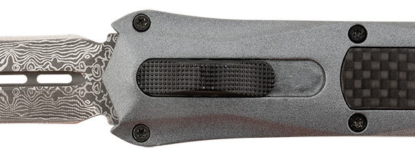 Steel River Knives A163BDD Spartan  3.50″ OTF Dagger Plain Damascus 440C SS Blade/Gray w/Carbon Fiber Inlay Aluminum Zinc Alloy Handle