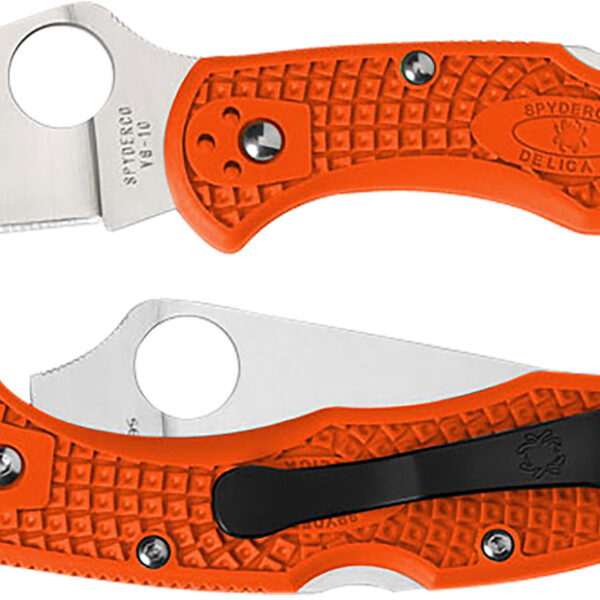 Spyderco C11FPOR Delica 4 Lightweight 2.88″ Folding Plain Satin VG-10 SS Blade/Orange Bi-Directional Texturing FRN Handle Includes Pocket Clip
