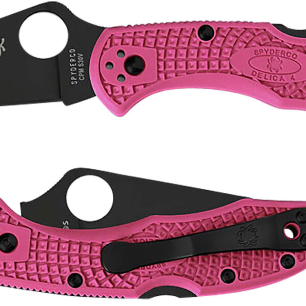 Spyderco C11FPPNS30VBK Delica 4 Lightweight 2.90″ Folding Plain Black TiCN CPM S30V SS Blade/Pink Textured w/Black Accents FRN Handle Includes Pocket Clip