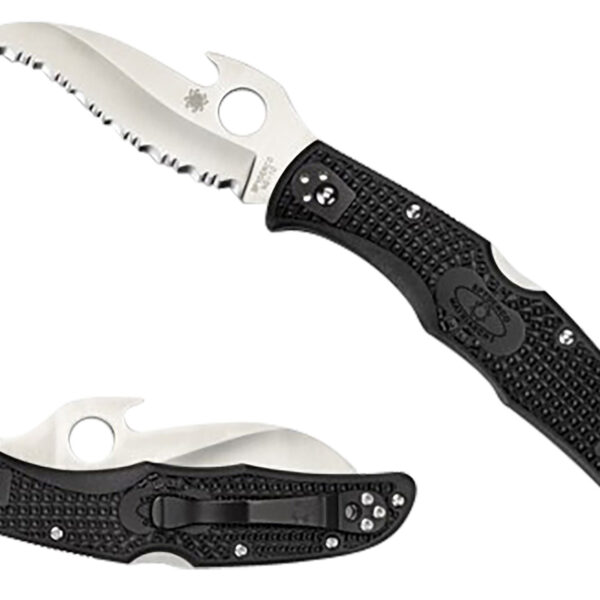 Spyderco C12SBK2W Matriarch 2  3.57″ Folding Reverse S Serrated Satin VG-10 SS Blade/Black Bi-Directional Texturing FRN Handle Includes Pocket Clip