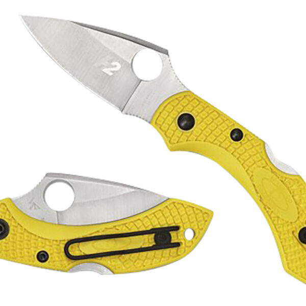 Spyderco C28PYL2 Dragonfly 2 Salt 2.25″ Folding Plain Stonewashed H1 Steel Blade/ Yellow Textured FRN Handle Includes Pocket Clip