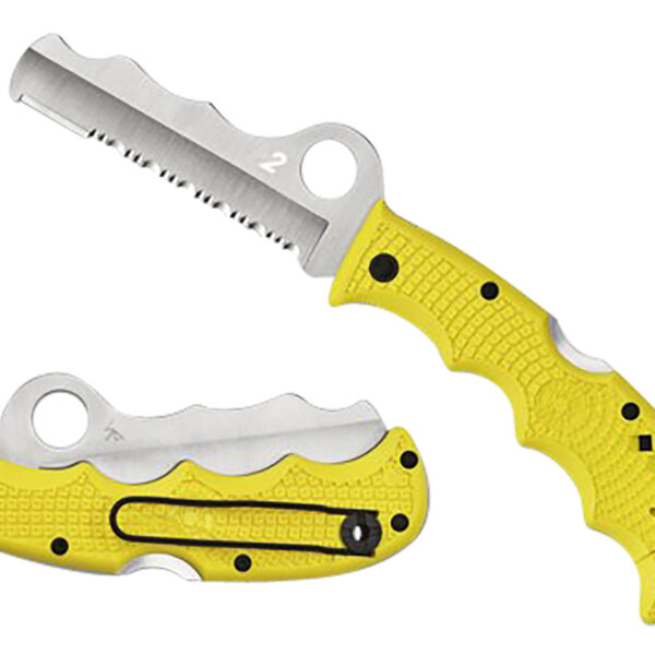 Spyderco C79PSYL Assist Salt Lightweight 3.68″ Folding Part Serrated H2 Steel Blade/Yellow Bi-Directional Texturing FRN Handle Includes Glass Breaker/Pocket Clip