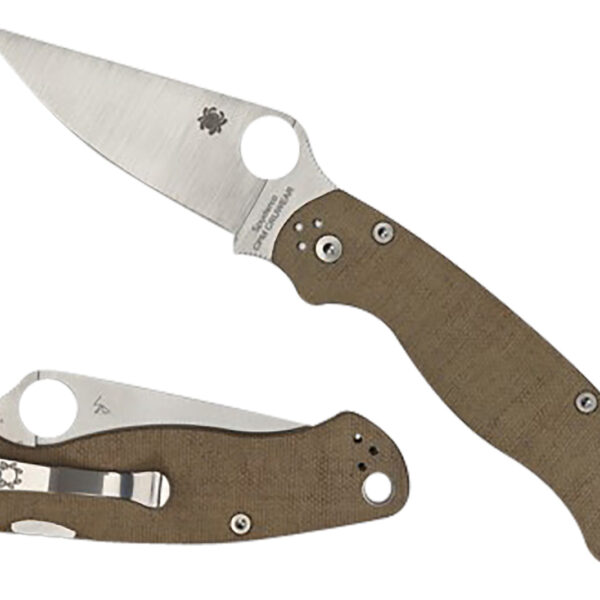 Spyderco C81MPCW2 Military 2 3.47″ Folding Plain Stonewashed CPM Cru-Wear Blade/Brown Canvas Textured Micarta Handle Includes Pocket Clip