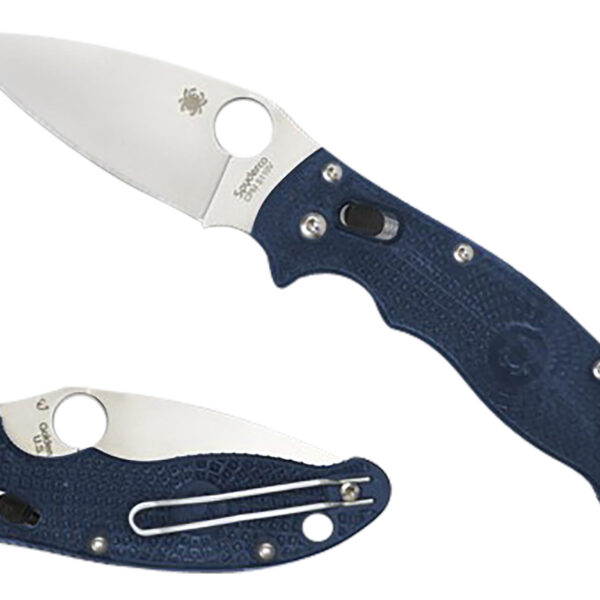 Spyderco C101PDBL2 Manix 2 Lightweight 3.37″ Folding Plain Satin CTS BD1 SS Blade/Dark Blue Bi-Directional Texturing FRCP Handle Includes Pocket Clip