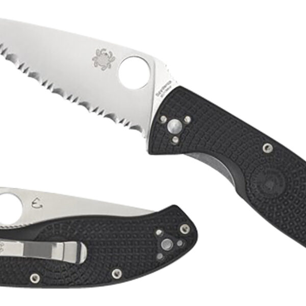 Spyderco C122PBK Tenacious Lightweight 3.39″ Folding Plain Satin 8Cr13MoV SS Blade/Black Bi-Directional Texturing FRN Handle Includes Pocket Clip