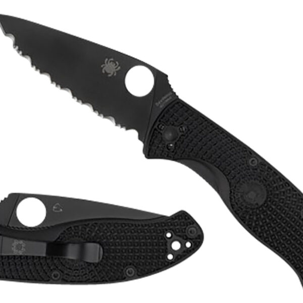 Spyderco C122PSBBK Tenacious Lightweight 3.39″ Folding Part Serrated Black Oxide 8Cr13MoV SS Blade/Black Bi-Directional Texturing FRN Handle Includes Pocket Clip