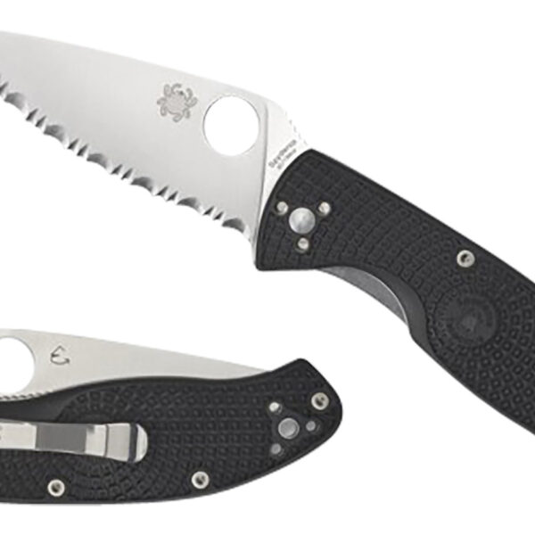 Spyderco C122PSBK Tenacious Lightweight 3.39″ Folding Part Serrated Satin 8Cr13MoV SS Blade/Black Bi-Directional Texturing FRN Handle Includes Pocket Clip