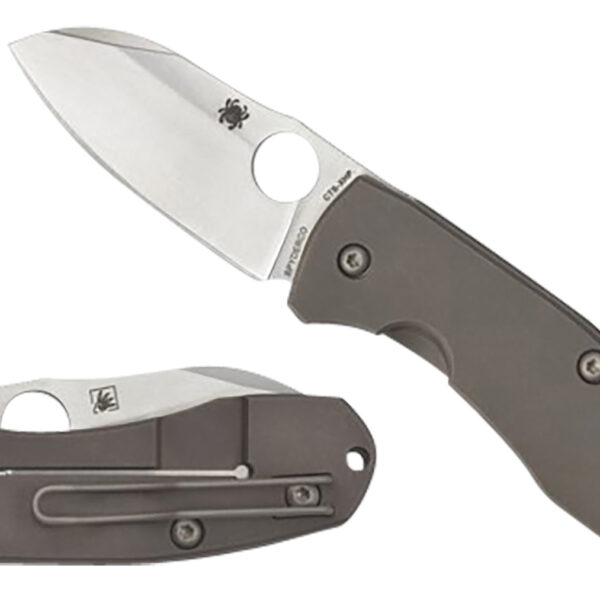Spyderco C158TIP2 Techno 2  2.52″ Folding Sheepsfoot Plain CTS XHP Steel Blade/Matte Stonewashed Titanium Handle Includes Pocket Clip
