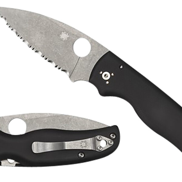 Spyderco C229GS Shaman  3.58″ Folding Serrated Stonewashed CPM S30V SS Blade/ Black Textured G10 Handle Includes Pocket Clip