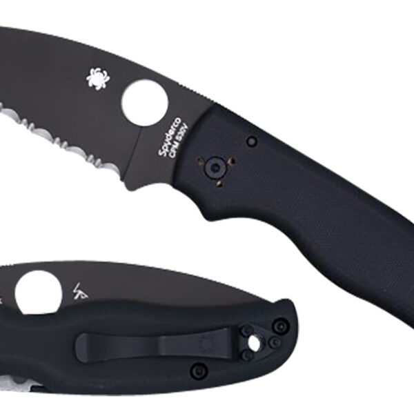 Spyderco C229GSBK Shaman 3.58″ Folding Serrated Black DLC CPM S30V SS Blade/Black Textured G10 Handle Includes Pocket Clip