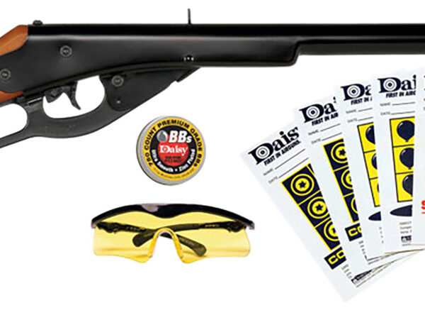 Daisy 994105403 Buck Shooting Kit Spring Piston 177 BB 400rd Shot 350 fps, Black Barrel/Rec, Stained Hardwood Furniture, Includes Glasses/Premium Ammo/Targets