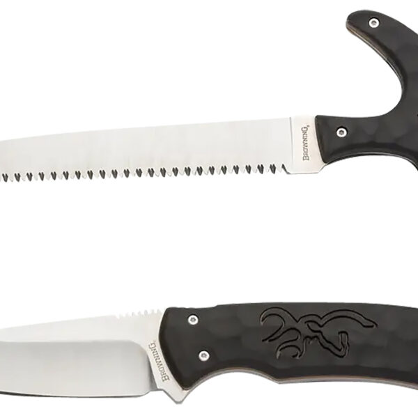 Browning 3220420 Primal Combo  3.75″/5.25″ Fixed Drop Point Gut Hook/Skinner, Saw 8Cr13MoV SS Blade, Black Polymer w/Rubber Overmold & Finger Grooves Handle, 2 Piece Set, Includes Sheath