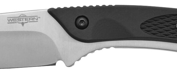 Camillus 19123 Western Coil 3.25″ Fixed Plain Silver 420 Steel Titanium Bonded Blade, Black/SS Rubber/Stainless Steel Handle, Includes Sheath