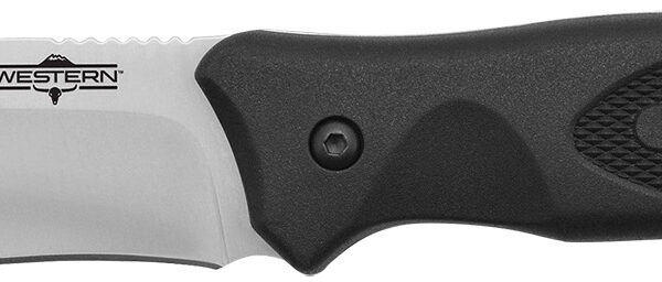 Camillus 19232 Western Black River 3.75″ Fixed Drop Point Plain Satin 420 Steel Titanium Bonded Blade, Black Rubber Handle, Includes Sheath