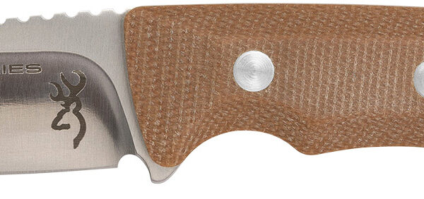 Browning 3220498B Guide Series  Small 3″ Fixed Drop Point Plain Brown Satin Sandvik 14C28N SS Blade, Brown Micarta Handle