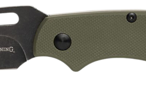 Browning 3220504 Hidden Hollow  EDC Small 2.25″ Folding Drop Point Plain Black Oxide Stonewashed D2 Steel Blade, OD Green G10 Handle
