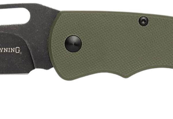 Browning 3220506 Hidden Hollow  EDC Large 3″ Folding Drop Point Plain Black Oxide Stonewashed D2 Steel Blade, OD Green G10 Handle