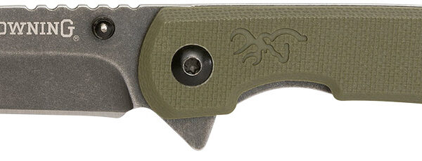 Browning 3220507 Branded Rock  EDC 3″ Folding Tanto Plain Black Stonewashed 7Cr17MoV SS Blade OD Green, G10 Handle