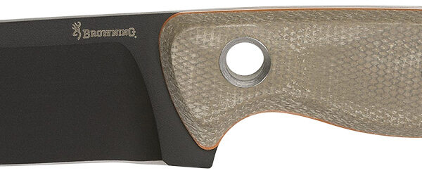 Browning 3220508B Desolation  Small 3.75″ Fixed Modified Drop Point Plain Black Powder Coated 440C SS Blade, Tan Micarta Laminate Handle