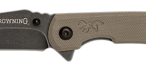 Browning 3220512 Branded Rock  EDC 3″ Folding Wharncliffe Plain Black Stonewashed 7Cr17MoV SS Blade, Flat Dark Earth G10 Handle