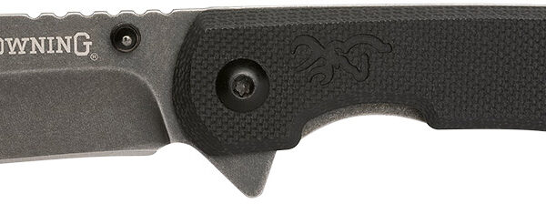 Browning 3220514 Branded Rock  EDC 3″ Folding Drop Point Plain Black Stonewashed 7Cr17MoV SS Blade, Black G10 Handle