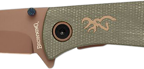 Browning 3220516 Trailside  EDC Small 3″ Folding Modified Drop Point Plain Titanium Finish D2 Steel Blade, Green Micarta Handle
