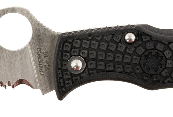 Spyderco MBKWSB Manbug 1.91″ Folding Wharncliffe Serrated Non-Reflective Black TiCN VG-10 SS Blade, Black Textured FRN Handle