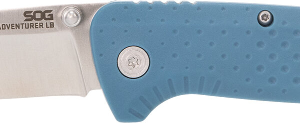 S.O.G SOG13110343 Adventure LB 3.50″ Folding Drop Point Plain Satin 5Cr13MoV SS Blade, Nordic Blue Textured GRN Handle
