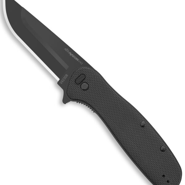 Outdoor Edge VX230B Razor VX2 EDC 3″ Folding Plain Black Oxide 420J2 SS Blade, Black Textured G10 Handle