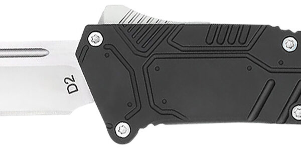 CobraTec Knives BLKSFDNS Special Forces  3.25″ OTF Drop Point Plain Satin D2 Steel Blade, 4.75″ Black Textured Anodized Aluminum Handle