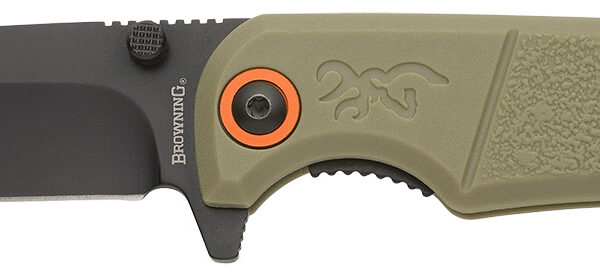 Browning 3220513 Buckmark Slim EDC 3.13″ Folding Drop Point Plain Black Oxide D2 Steel Blade, Sage Textured Polymer Handle