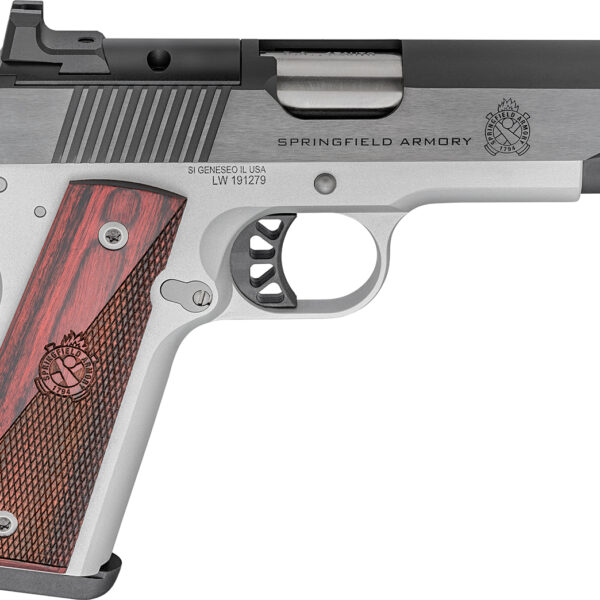 Springfield Armory PX9118LAOS 1911 Ronin 45 ACP 8+1 4.25″ Stainless Steel Barrel Optic Ready Blued Slide Crossed Cannon Wood Laminate Grip