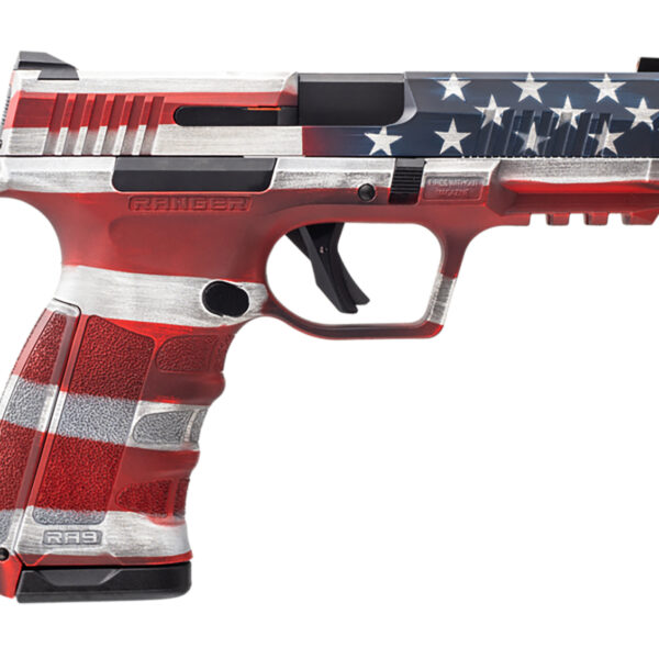 Dickinson LLC RA9US RA9  9mm Luger 17+1 4.25″ Black Steel Barrel, American Flag Cerakote Serrated Aluminum Slide, American Flag Polymer Frame w/Accessory Rail