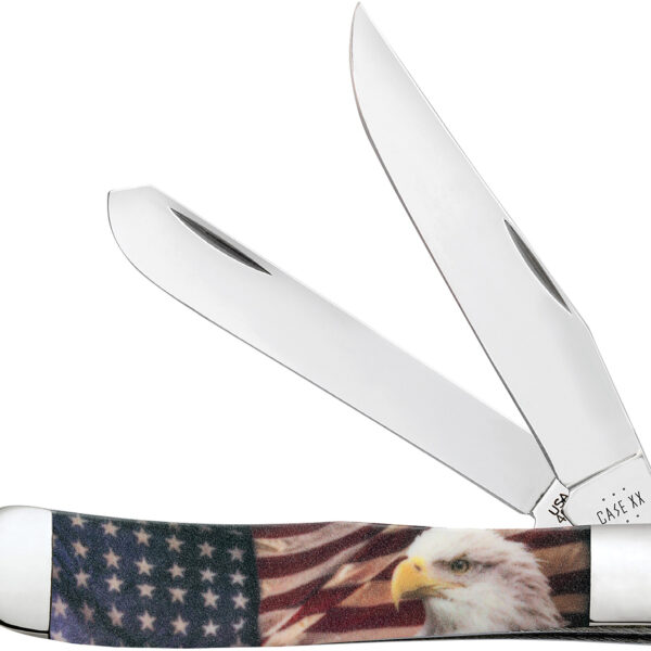 Case 10647 Patriot Trapper 3.24″/3.27″ Folding Clip Point/Spey Plain Red/White/Blue, Mirror Polished Tru-Sharp SS Blade, Smooth Synthetic Handle