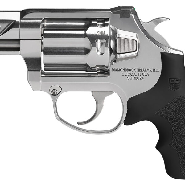 Diamondback DB0700P701 SDR Small 9mm Luger +P 6 Shot 2″ Polished Stainless Steel Barrel & Frame, Stainless Steel Cylinder, Black Hogue Rubber Grip, Exposed Hammer