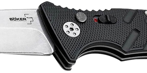 Boker 01BO457 Plus Strike Auto Pocket 3.35″ Drop Point Plain Black D2 Steel Blade Aluminum Handle