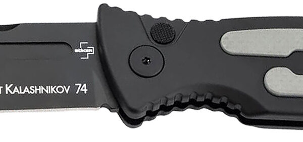 Boker 01KALS136  Kalashnikov 3.35″ Clip Point Plain Black D2 Steel Blade Black/Gray Aluminum Handle