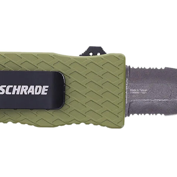 Schrade 1159306 Uproar Tactical Mini 1.90″ Serrated Dagger Satin D2 Steel Blade OD Green Aluminum Handle
