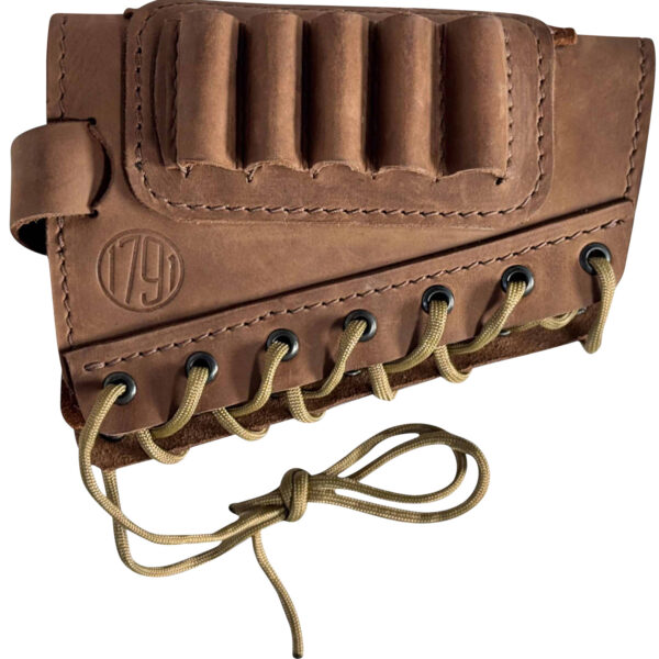 1791 Gunleather HNTBAMRBRWR Butt Cuff Ammo Holder Hunt Brown Leather Capacity 5 Shells “Creep Stop” Strap Mount