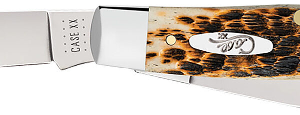 Case 00204 Stockman Large 3.30″/2.30″/2.20″ Folding Clip Point/Pen/Sheepsfoot Plain Mirror Polished Carbon Steel Blade, Peach Seed Jigged Amber Bone Handle