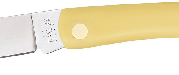 Case 00038 Sod Buster Folding Skinner Plain Tumble Polish Carbon Steel Blade/Smooth Yellow Synthetic Handle