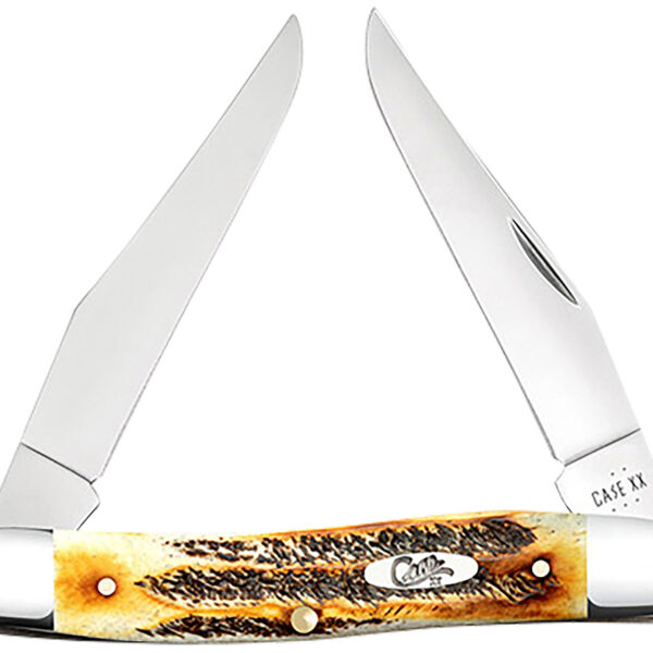 Case 65346 Muskrat  2.90″ Folding Clip Point Plain Polished Tru-Sharp SS Blade, Burnt Dark Amber 6.5 BoneStag Handle