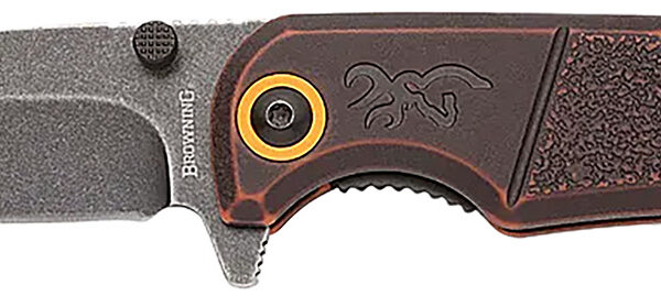 Browning 003220581 Buckmark  EDC Slim 3.13″ Folding Drop Point Plain Black Stonewashed D2 Steel Blade, Bronze Stonewashed Polymer Handle