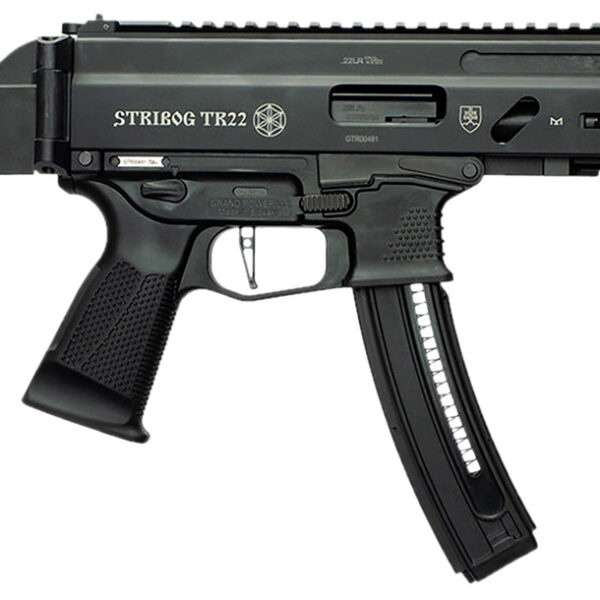 Grand Power 197892004817 TR22 Stribog 22 LR 25+1 10″ Black Threaded Barrel, Black Hardcoat Anodize Receiver w/Picatinny Rail, Black SB Tactical Brace, Black Polymer Grip, Ambidextrous