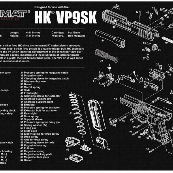TekMat TEKR17HKVP9SK HK VP9SK Cleaning Mat Black/White Rubber 11″x17″ HK VP9SK Parts Diagram
